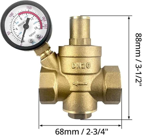 DN20 Vattenreducerare i mässing med justerbar tryckreduceringsventil och manometer