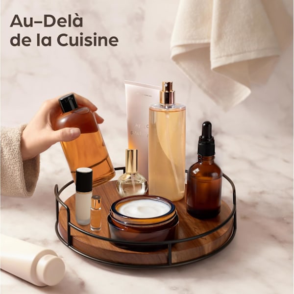 Lazy Susan Drejeskive - Holdbart Træ 360° Rotation - Stor Lazy Susan Organizer - Skridsikker Base - Køkkenopbevaring
