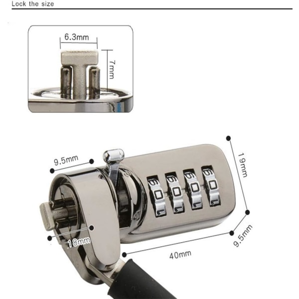 4-sifret bærbar datamaskin kombinasjonslås med sikkerhetskabel, tyverisikring, M