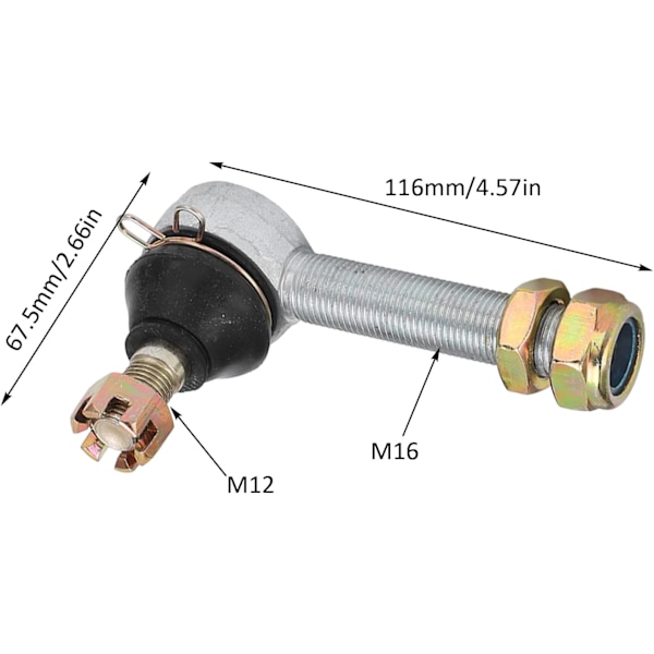 M12 Styrestangsende, 1 Par 12mm 16mm Venstre Højre Styrestangsende Bolt Kugleled Til 150cc 250cc Quad Dirt Bike ATV Go Kart Knallert Scooter