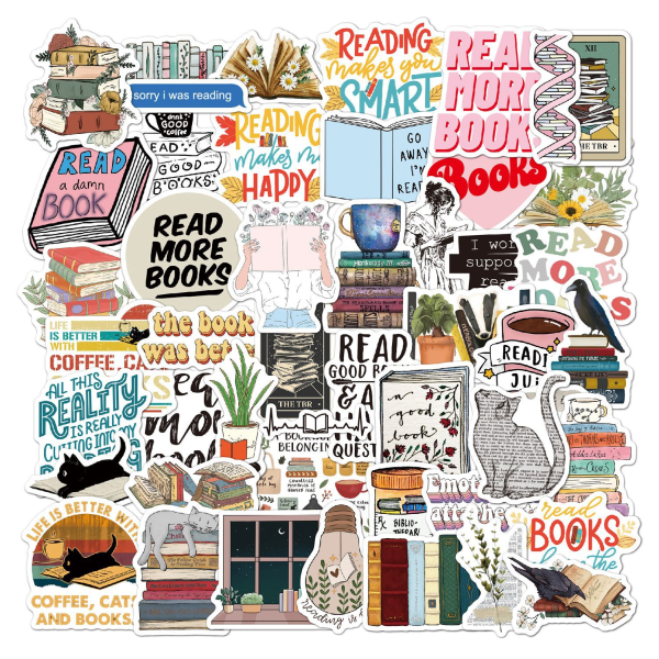 Cute reading stickers 50 pieces, library stickers, book quote accessor