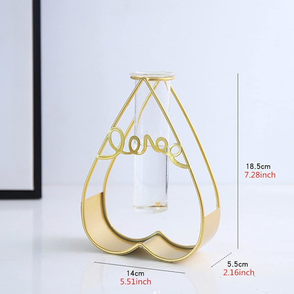 Desktop Plantevaser med Reagensglas Blomster Vase med Guld Metal Stativ