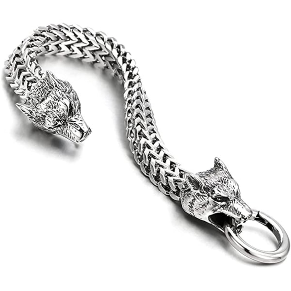 Rock Viking Wolf Charm Armbånd Herre Rustfritt Stål Mesh Kjede Gull