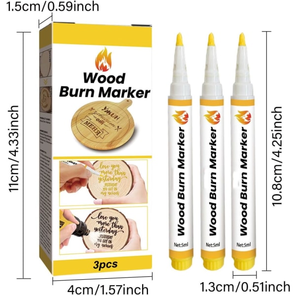 3 stk Trebrenningspennsett 15 ml for DIY Tremaling, Trebrenningspenn