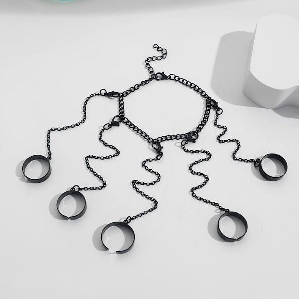 Punk Finger Ring Armbånd Lagdelt Kvast Kæde Armbånd Åben Ring Brac