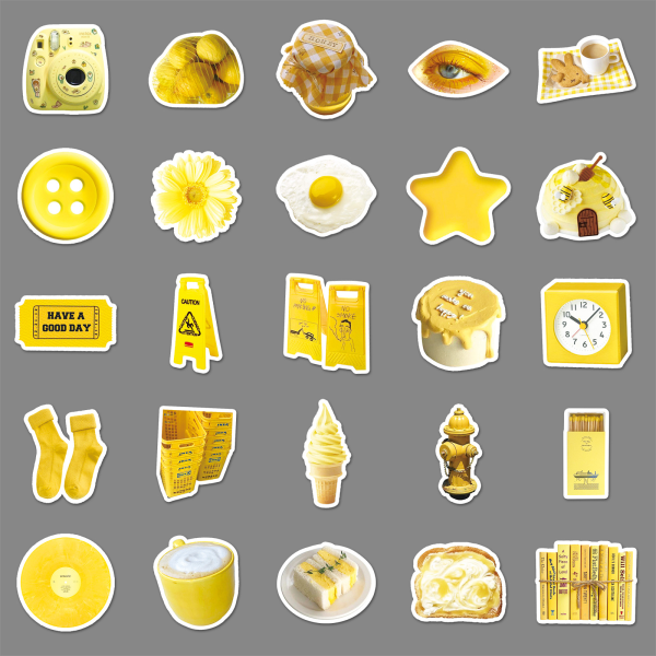 50 stycken gula tecknade klistermärken, söta vattentäta väggdekaler f