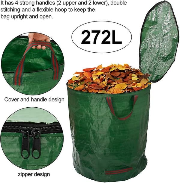 Set med 2 72 Gallons Trädgårdsavfallspåsar med Lock, Tunga, Återanvändbara Trädgårdspåsar
