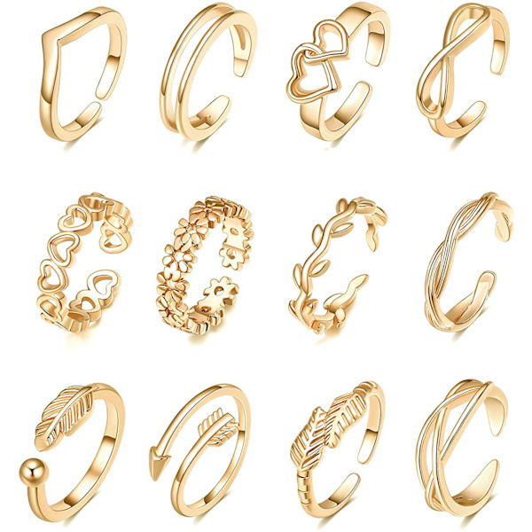 12 stk. guld justerbare ringe sæt justerbar fingerring strand smykker G