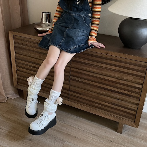 Tyttö 1 Pari Napit Charms Leg Warmers Naisille Neulo Leg Warmers Yksivärinen Löysä Korkea Sukat Boot Covers Cuffs