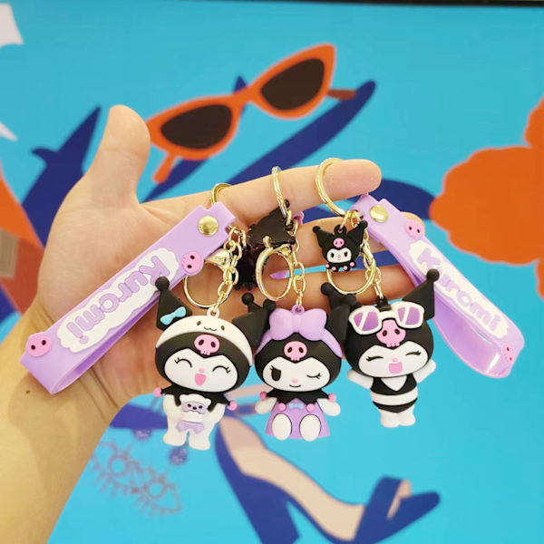 Kuromi nøkkelring, 3D søt anime nøkkelring, anime nøkkelring