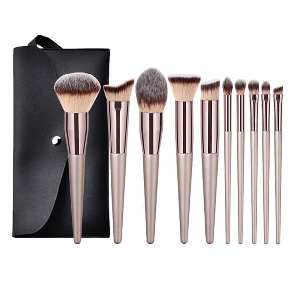 10 Professionella Makeup Borstar Set - Roséguld，19*12*2.5cm