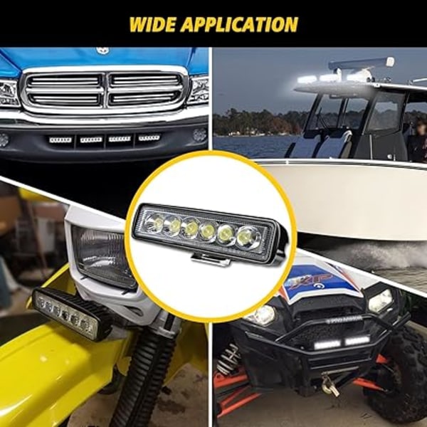 Stk LED-frontlykt, 6 tommer 18W Spotlight LED Bar 12v for motorsykkel bil lastebil SUV båt 4x4