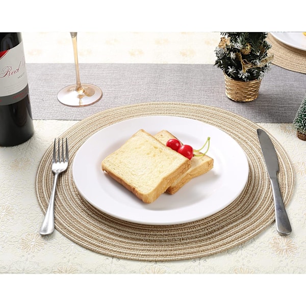 Pöytätabletit, pyöreät PP-punotut pöytätabletit, 6 kpl, pestävät, lämmönkestävät, liukumattomat, 36 cm, kahvinvärinen