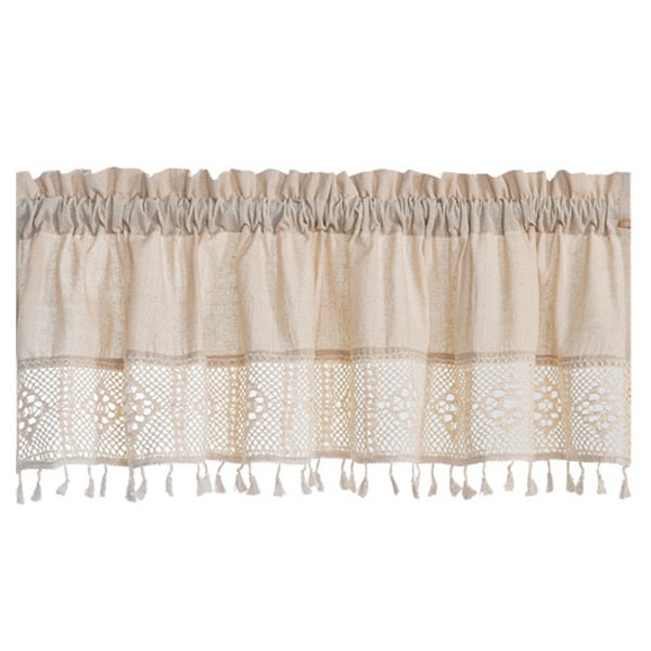 Linned Valancer til Vinduer, Boho Tassel Køkken Valancer til Vinduer, Landlig Rustik Vinduesbehandling Tier Gardin (Beige, 74x 61)
