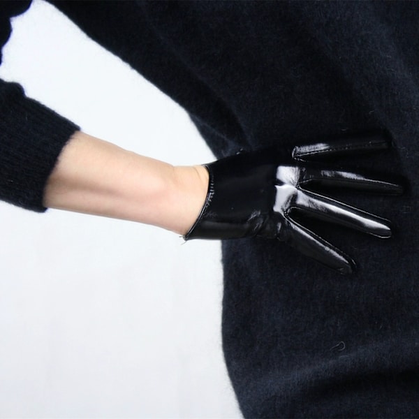 Fashion Korte Læderhandsker Til Kvinder Kostume Wet Look Faux Patent Pu
