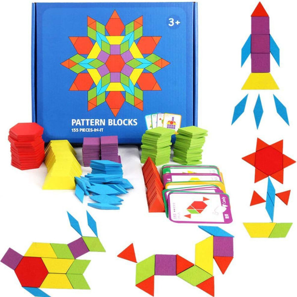 155 bitar trä 3D pussel färgglada geometriska former Tangram J