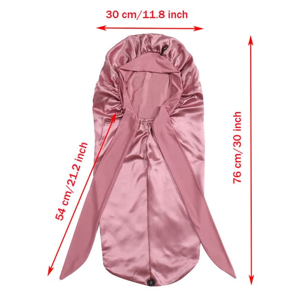 Lang Satin Bonnet til Kvinder - Elastisk Silke Bonnet til Fletninger Hår Sovehætte med Bindebånd (Sort)