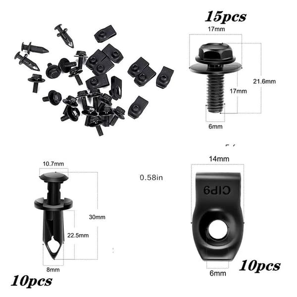 35 stk karosseribolt U-formet mutterklips M6 motor nedre deksel sprutskjerm