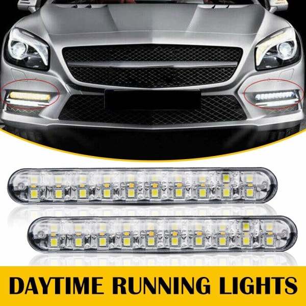 2 stk 30LED Dagslys DRL Strip Kjørelys For Tåkelys Bil Lampe Kjøring Hvit Gul