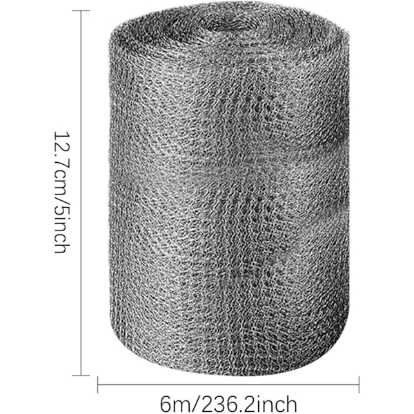 Gnagerbarriere, Veggsprekk- og hullfyller i rustfritt stål, Dobbeltlags trådnettrull, Egnet for hagehusgarasje, 12,7 cm x 6 m, Fleksibel metall