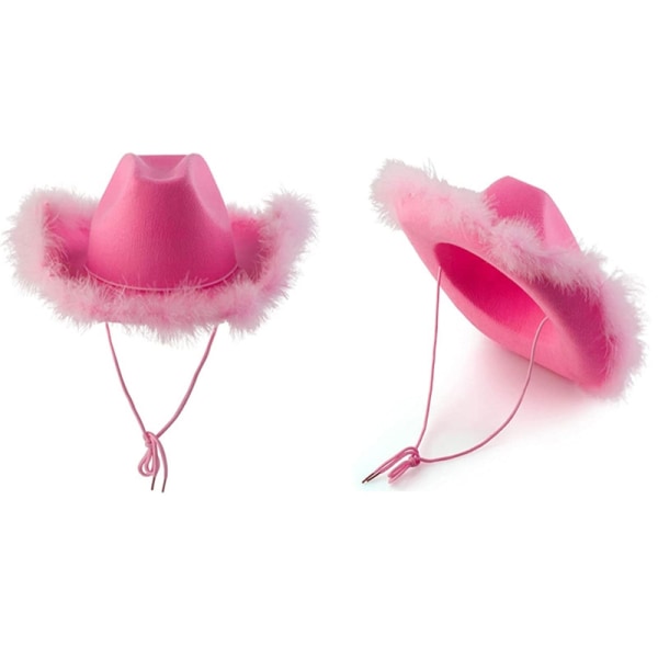 Damemote Rosa Cowboyhatt med Fjær Fluffy Feather Bremskjerm Voksen