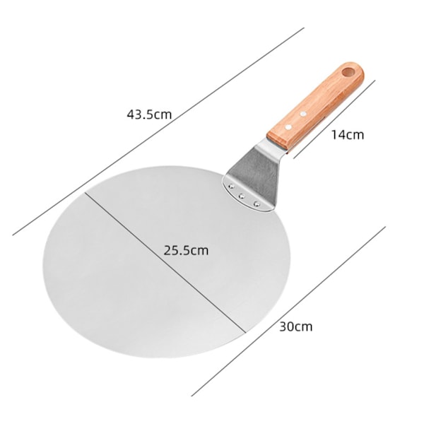 Rustfri pizzaskuffe med treskaft, pizzaskuffe for pizzastein, brødskive, kakeskuffe, pizzaskuffe