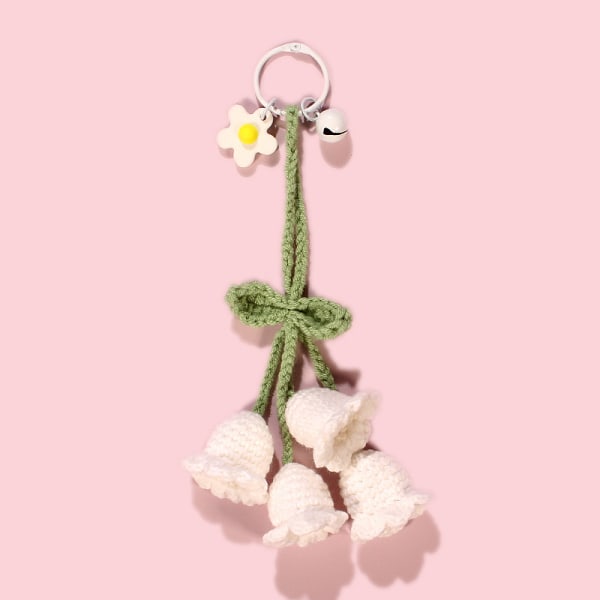 Handgjord virkad ull liljekonvalj blomma nyckelring flickor skolsäck