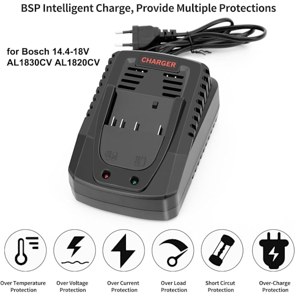 Bosch AL1830CV AL1820CV Ersättningsladdare för 14.4V och 18V Batteriladdare Verktygsbatterier