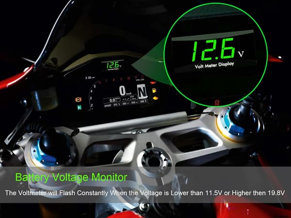 Motorcykel Voltmeter DC 12V Digital Voltmeter Måler LED Display Spændingsmåler