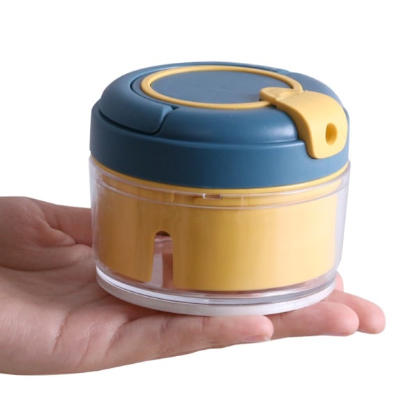 Manuel Hakker - Mini Hakker 200ml - PP Plast - Hurtig Hakning på 5 Sekunder - Til Grøntsager, Løg, Hvidløg (Gul-Blå)