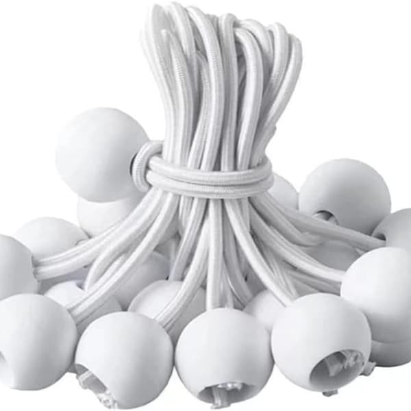 Presenningsträckare, 30 stycken Elastisk Presenningsträckare för Elastiska Krokar med Plastkula, Tältgummistroppar för Presenningar, Vit Elastisk Snodd