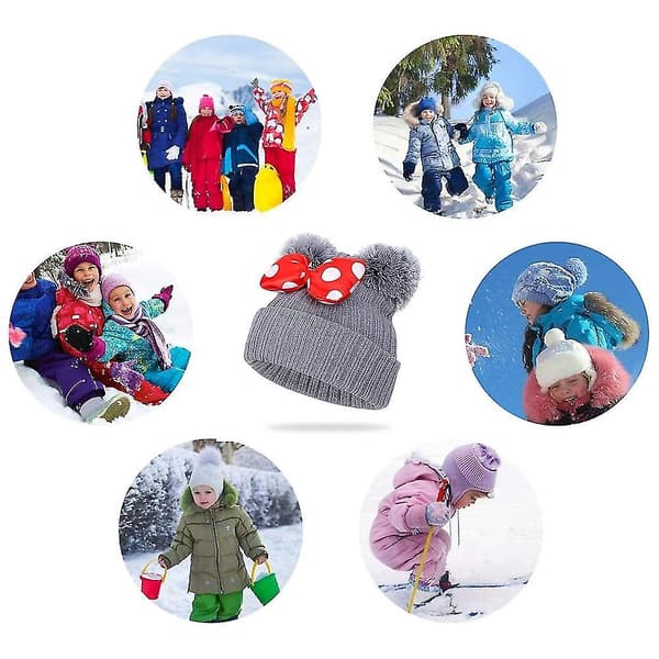 Toddler Hat Vinter Dobbelt Pom Pom Strikhue