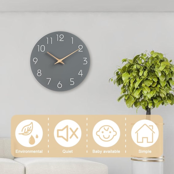 Tyst Väggklocka Utan Tickande, Modern Design Väggklocka, Ramlös Kompatibel Vardagsrum Kök Sovrum Kontor, Grå 30cm