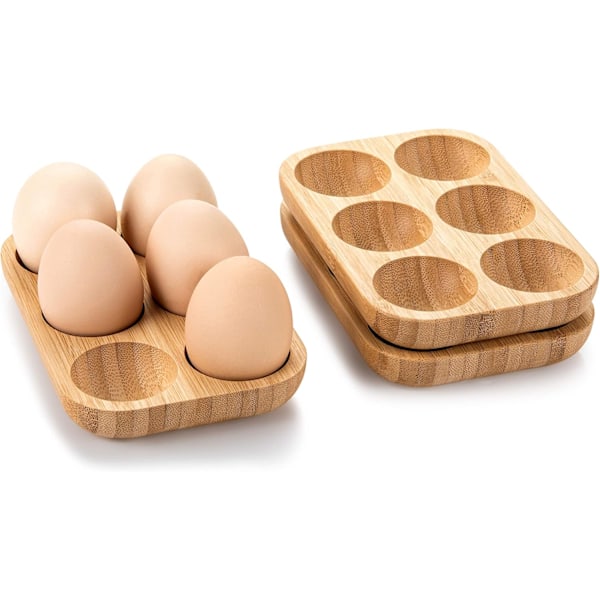 Sett med 3 Mini Eggbrett i Bambus for 18 Egg, 3 Små Egghyller, Premium Rustikk Egg Holder i Tre for Avvikende Egg, Kan Brukes i Kjøleskap