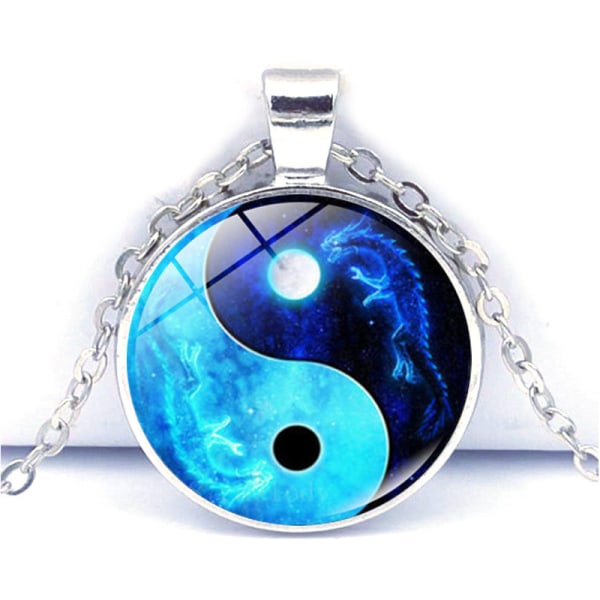 Cabochon Silver Glass Halsband Hänge Dragon Moon yin yang Smycken