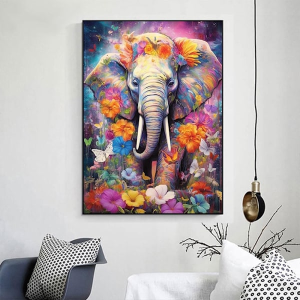 Blommig Elefant 5D DIY Diamantkonstset Full Borr Diamantprickar för Gåva Väggdekor och Avkoppling Ädelstenskonst 30x40 cm