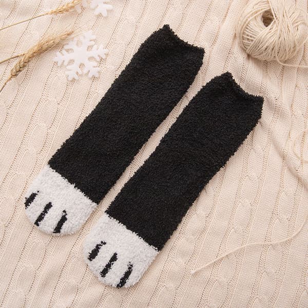 Fluffy kattepotesokker i korallfleece, 6 par