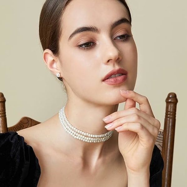 Rundt imitert perle choker halskjede Multi Strands Choker 20s Flapper