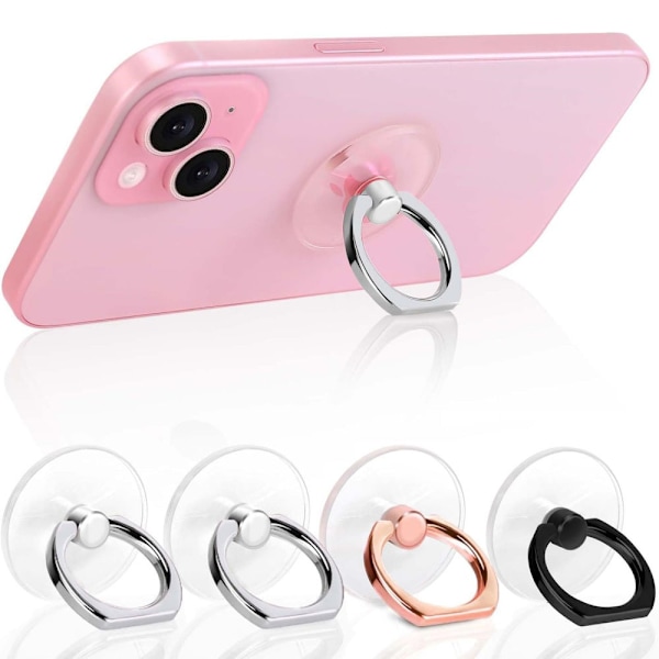 Transparent Ringhållare 360° Rotation Fingerringstativ, Klar Mobiltelefon Ställ Kompatibel (2 Silver+1 Svart+1 Roséguld)