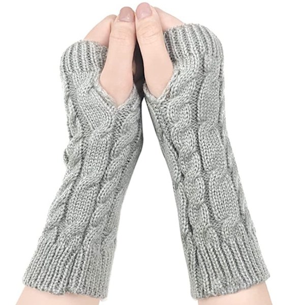Strikkede mønstrede fingerløse handsker, sorte, one size