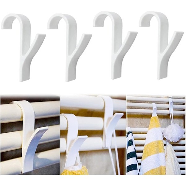 Radiator krok, håndklekrok for radiator, baderomskrok for radiator, hvit plast