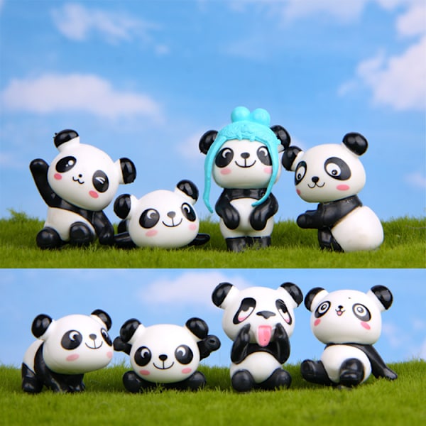 8 stk. Mini Panda Tegneserie Statue Mini Kage Form Tilbehør Landskab