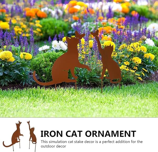 Sett med 2 Rusty Cat hagepynt - Rustet metall - Rust Look - Hagepynt