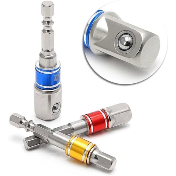Topadaptere til boremaskiner/slagboremaskiner. Sæt med 3 1/4\", 1/2\", 3/8\" firkantede drivadaptere i kromvanadium