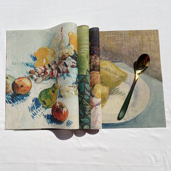 Underlägg set om 4 för köksbord Van Gogh Monet målningar, pvc pla