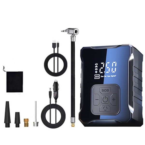 Sähköinen ilmapumppu, mini-ilmakompressori 150PSI sähköinen polkupyörän pumppu digitaalisella LED-näytöllä LED-valolla 3600mAh akkukompressori autolle, polkupyörälle, moottoripyörälle