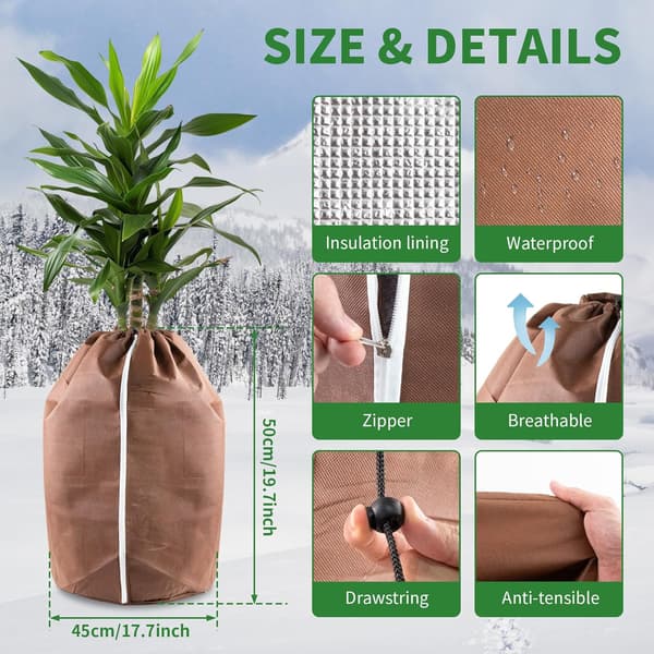 Vinterdeksler for potteplanter, 50x45cm Vinterdeksler, Plantebeskyttelse om vinteren, Vinterdeksel, Brun (2-pakning)