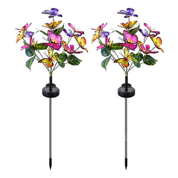 Solcellehagelampe, 2 stk. Blomst Sommerfugl Utendørs Solcellelampe 2 Moduser Wa