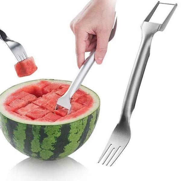 2-in-1 Ruostumattomasta teräksestä valmistettu hedelmäleikkuri, vesimelonihaarukkaleikkuri (1 KPL)