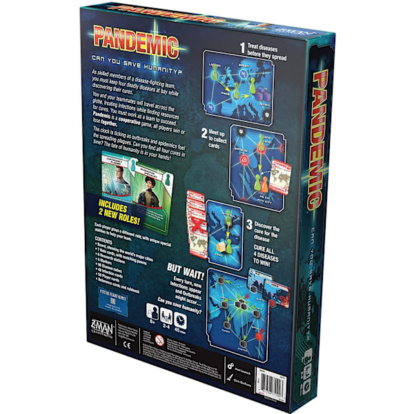 Pandemic brætspil (grundspil) | Kooperativt brætspil for voksne og familier | fra 8 år | 2 til 4 spillere | Gennemsnitlig spilletid 45 minutter
